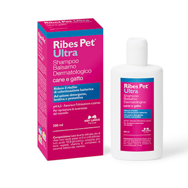 NBF Lanes | Ribes Pet Ultra – Shampoo-Balsamo Dermatologico per Cani e Gatti – 200 ml